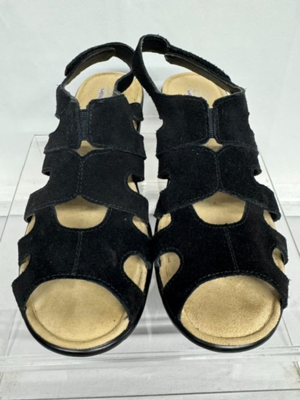 Skechers Parallel Stylin' Suede Slingback Wedge Sandals - Black - Size 8 Wide